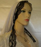 White Eyelet Black Lace Ties Tiechel Scarf Head Covering #4