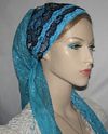 Turquoise Black Silver Sari Headband Tichel Set