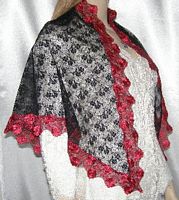 Black Chantilly Lace Red Scallop Venise Trim Shawl