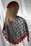 Black Chenilly Lace Shabbat Shawl Red Venise Trim & Kippah Set