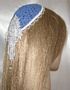 Blue Chenille Kippah White Pearl Bead Applique