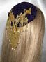 Purple Chenille Kippah Fancy Gold Beaded Applique