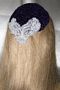 Purple Chenille Kippah White Pearl Bead Venise Applique