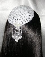 White Kippah Ivory Diamond Pearl Beaded Tassel