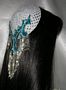 White Crochet Kippah Turquoise Bead Sequin Applique