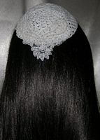 White Crochet Kippah White Pearl Venise Applique