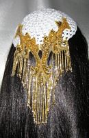 White Crochet Kippah Fancy Gold Beaded Applique