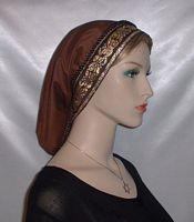 Brown Batiste Gold Jacquard Band Snood