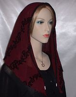 Burgundy Poly Black Velvet Floral Tiechel