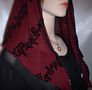 Burgundy Poly Tiechel with Black Velvet Floral Design Scarves