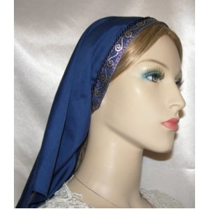 Navy Batiste Silver Blue Jacquard Band Tiechel Headcovering