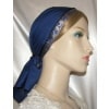 Navy Batiste Jacquard Band Tiechel Scarf Headcoverings
