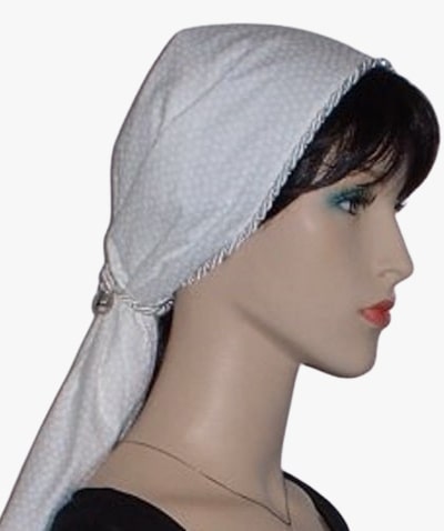 White Print Head Scarf White Tone on Tone Design Hair Covering