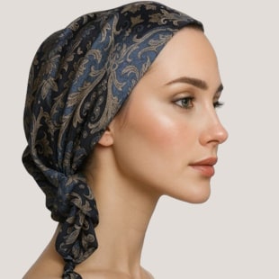 navy tan paisley headband scarf