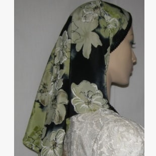 Black & Green Floral Polyester Scarf