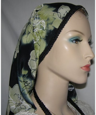 Black Sage Floral Polyester Tichel Black Sage Floral Tiechel Headcovering