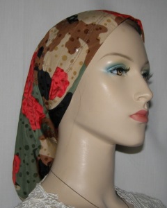Tan Green Red Floral Poly Snood