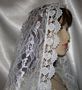 White Bridal Mantilla Veil with White Rose Venise Trim