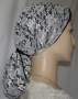 Black Lined White Lace Snood Headcovering