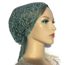 Teal Lace Under Scarf Cap