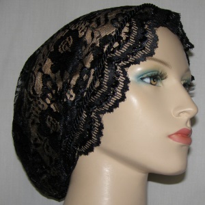 Black Satin Stitch Lace Snood Headcovering
