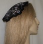 Black Silver Floral Lace Venise Trimmed Doily Style Headcovering