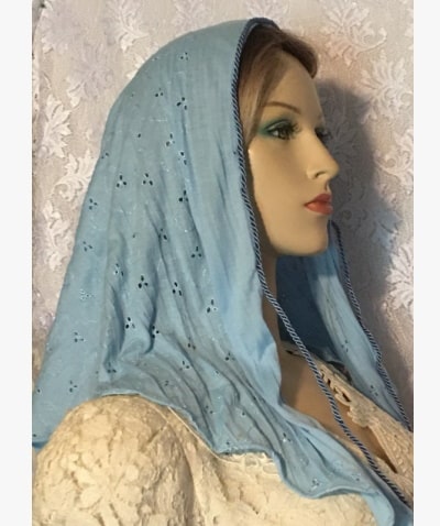 Lt. Blue Cotton Eyelet Gauze Scarf Light Blue Eyelet Gauze Cotton Tichel