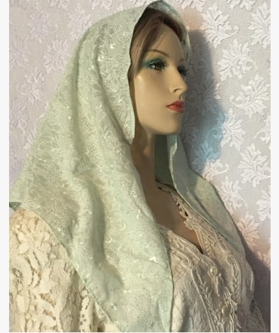Lime Eyelet Cotton Scarf Lime Eyelet Embroidery Tichel