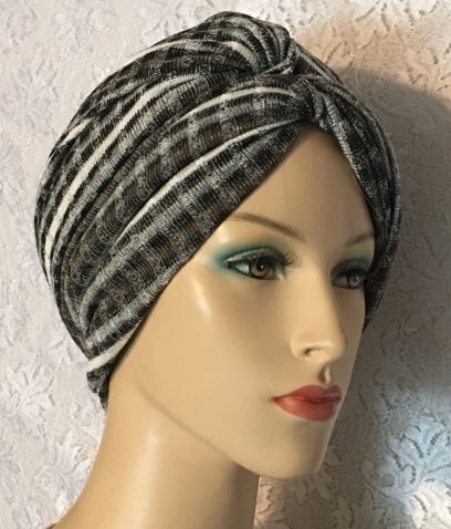 Black White Checkered Turban Cap Chemo Cap in Black White Checkered Design