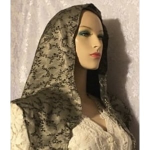 Gray Black Embroidery Polyester Scarf Polyester Sheen Gray Black Embroidered Tichel