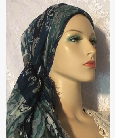 Multicolor Cotton Scarf Headcovering Teal Navy Design Cotton Mitpachat